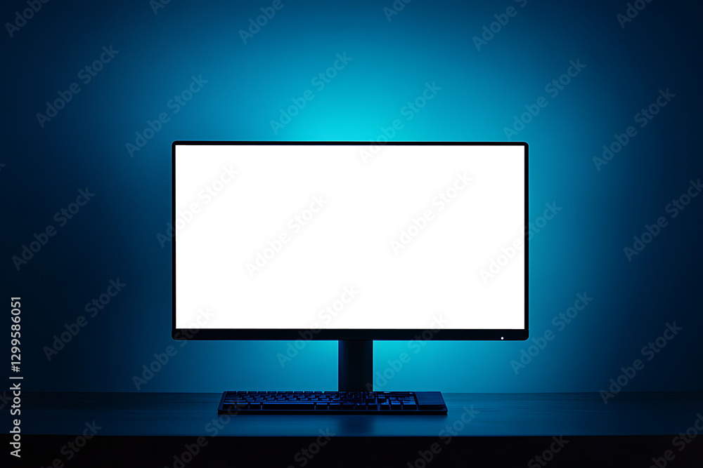 Poster modern gaming monitor featuring a png display for personalization on a deep teal background with amp