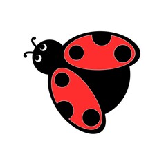 Cute ladybug or ladybird simple flat design. Illustration lady bug isolated on white background. Hand drawn ladybird icon design