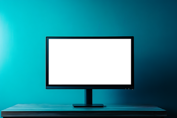 A Sleek Gaming Monitor with a PNG Screen for Personalized Use on a Deep Teal Background with a Large Copy Space