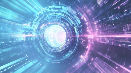 Obraz premium Abstract Technology Tunnel with Neon Lights and Data Stream Visualization