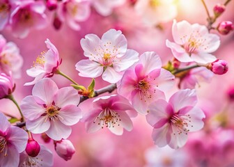 Macro Photography: Delicate Japanese Cherry Blossom Pattern on Pink Background