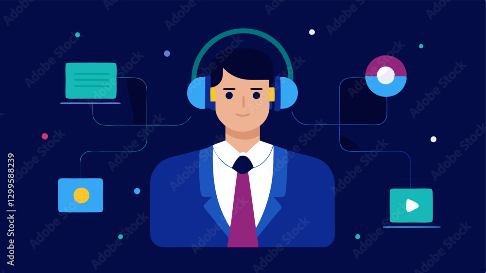 Aufkleber techsavvy lawyer create an image of a lawyer with a pair of headphones on engaging in a video call w