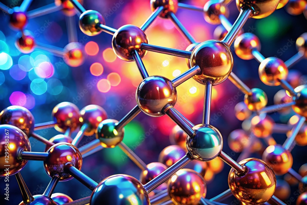 Poster macro photography: glowing molecular structure with bokeh background - abstract science stock photo