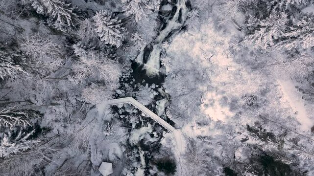 Triberg Winter: Stable Drone Shot Reveals Frozen Falls and Rapids from Above