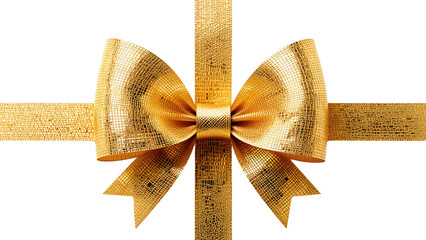 Fototapeta premium Golden gift bow, shiny ribbon