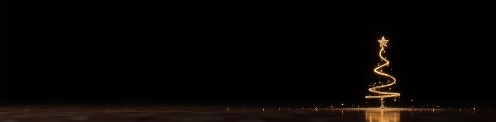 Golden stylized Christmas tree, isolated on black, elegant, tree, xmas