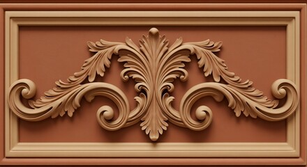 Obraz premium Intricate ornamental relief design in terracotta color showcasing elegance and craftsmanship