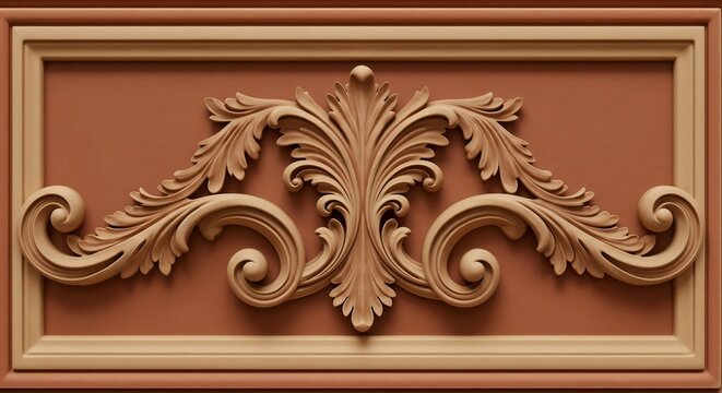Intricate ornamental relief design in terracotta color showcasing elegance and craftsmanship
