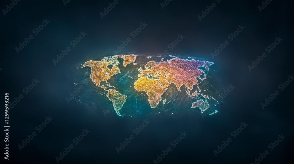 Poster global network illuminated world map ai generated earth continents