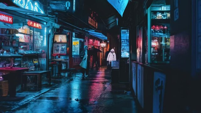 Neon Nightscape: A Rainy Alleyway in a Vibrant City