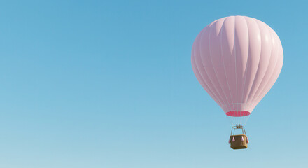 Obraz premium Colorful Pink Hot Air Balloon Floating in Blue Sky Aerial View Adventure Photography