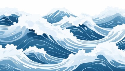 Ocean wave pattern, rolling whitecaps. Marine background illustration for summer themes, wallpapers, and designs