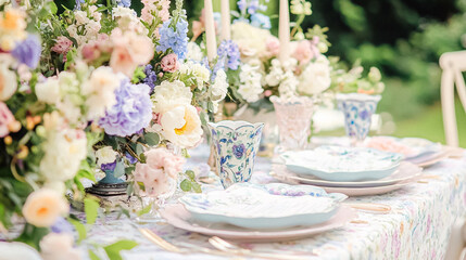 Elegant English afternoon tea setting in the countryside garden idea