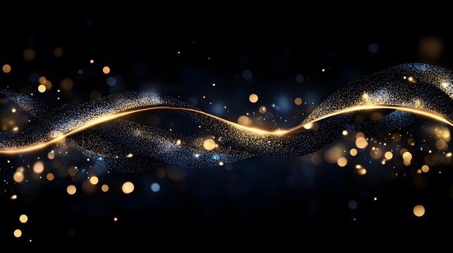 fond lumineux abstrait avec des bokeh dor&eacute;s et bleus dans l'obscurit&eacute;, repr&eacute;sentant la magie et l'illumination effets lumineux. - No&euml;l, f&ecirc;tes de fin d'ann&eacute;e d&eacute;cembre janvier,
