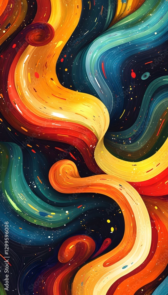 Poster colorful swirling abstract art showing dynamic and flowing shapes patterns