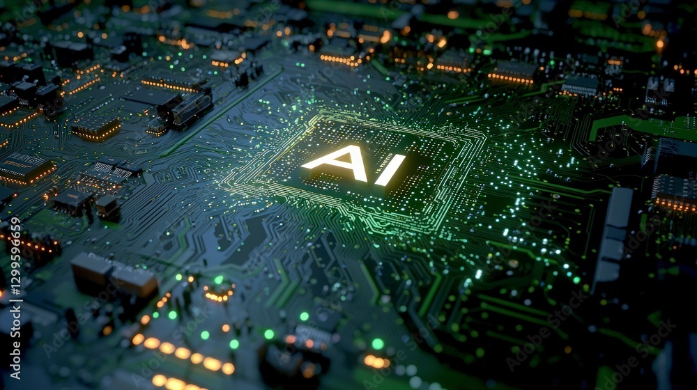 Poster glowing ai circuit board technology artificial intelligence microchip digital innovat