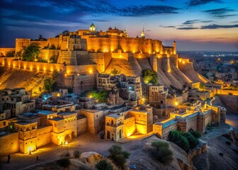 Obraz premium Majestic Jaisalmer Fort at Night, Golden City, Rajasthan, India