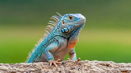 Fototapeta premium Stunning Blue Iguana on Rock Wildlife Photography Exotic Reptile
