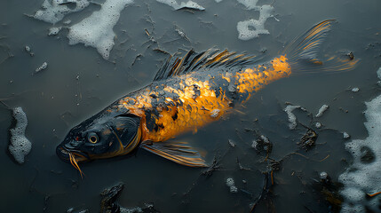 Fish die due to the impact of waste flowing into the river