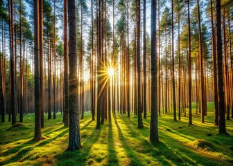 Obraz premium Majestic Lithuanian Pine Forest: Tall Trees, Vertical Landscape Photography