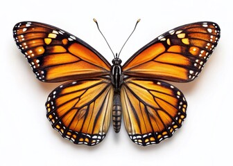 Fototapeta premium Majestic Monarch Butterfly Top View, Isolated White Background, High-Resolution Stock Photo