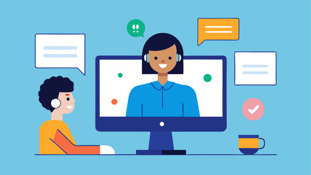 Technical Support A remote coordinator assisting a team member over video chat with troubleshooting guides visible on their screen representing tech support for remote work.