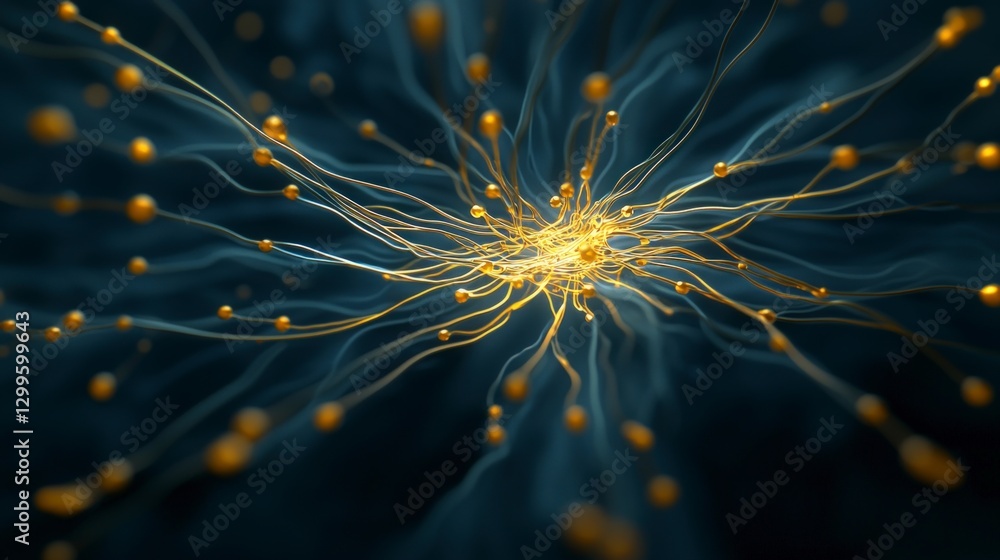 Poster futuristic golden network abstract art technology data connection