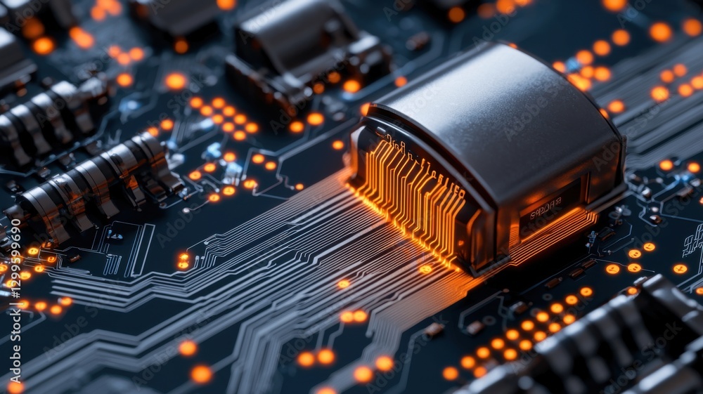 Aufkleber a close-up view of a circuit board showcasing intricate designs with glowing elements, highlighting 