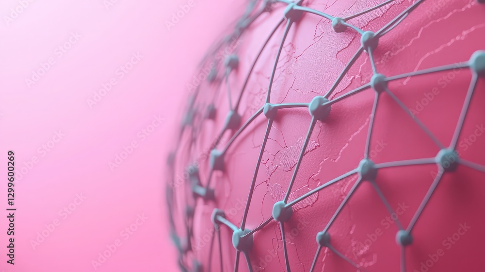 Poster global network connections abstract pink world map interconnected nodes digital technol