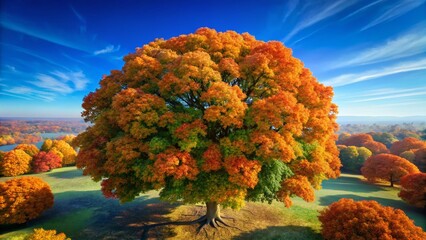 Majestic Ohio Buckeye Tree - Aerial Drone View, 3D Rendered Autumn Foliage