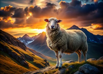 Fototapeta premium Majestic Ovis in Low Light: Dramatic Mountain Wildlife Photography