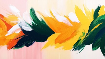 Abstract Art  Vibrant Yellow  Orange  Green   White Brushstrokes