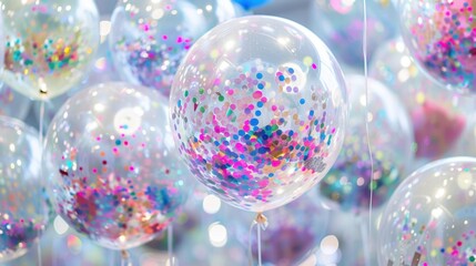 Confetti Balloons: Clear balloons filled with colorful confetti, designed to pop and release a burst of fun, bringing joy and excitement to parties and events.
