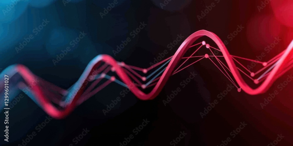 Poster a vibrant, abstract representation of dynamic waveforms with red and blue hues, suggesting movement 