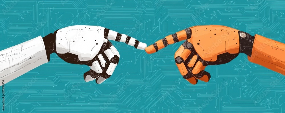 Aufkleber two robotic hands reaching toward each other, symbolizing connection and interaction between technol
