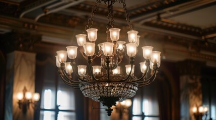 Chandelier: A round light fixture with multiple bulbs or candles, often ornate and dramatic, used in dining rooms or large spaces to add elegance and illumination.
