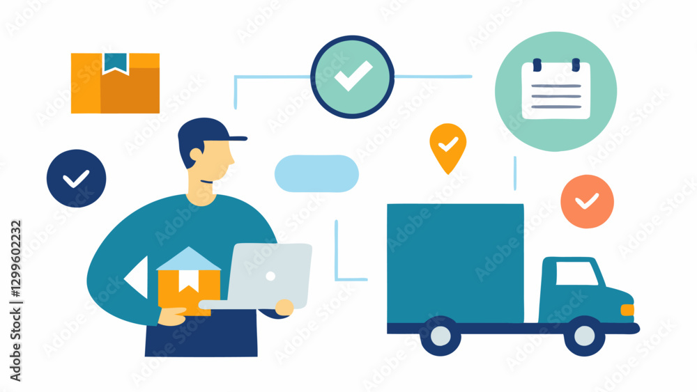 Poster shipping solutions consultation an illustration of the consultant helping a client evaluate differen