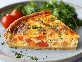 Delicious Vegetarian Quiche with Tomatoes and Herbs - Fresh and Tasty Egg Dish for Brunch or Appetizer in Food Photography