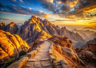 Majestic Sinai Mountain Path: Sunrise Trek in Egypt's Desert Landscape