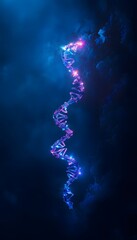 A glowing digital model of the deoxyribonucleic acid structure
