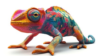Fototapeta premium Vibrant chameleon displaying colors studio animal photography isolated macro