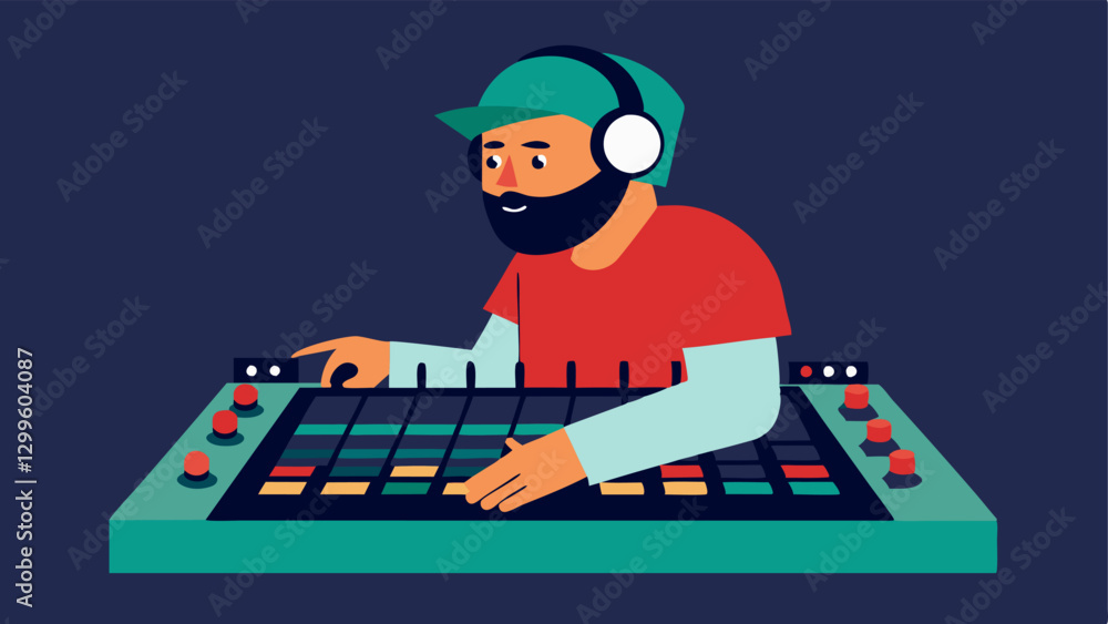 Poster sound mixing mastery a producer meticulously adjusting sliders and s on a large mixing console while