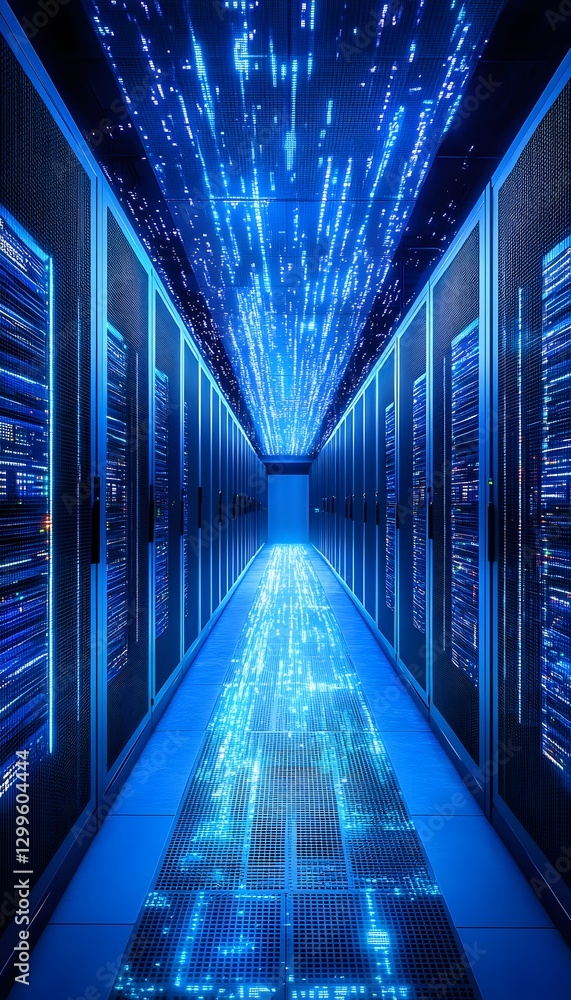 Aufkleber futuristic server room showing data flow and network connections