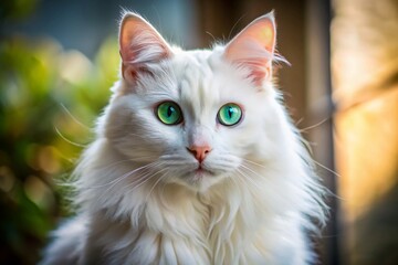Majestic Turkish Angora Cat with Striking Heterochromia Eyes - Candid Stock Photo