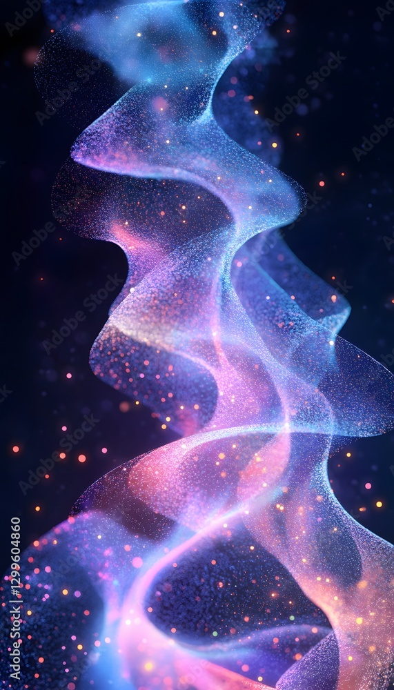 Poster a flowing and swirling display of colored particles in space