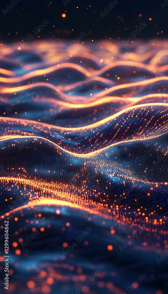 Poster abstract image of waving light particles with varying colors