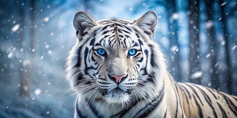 Majestic White Tiger Winter Wonderland Intense Blue Eyes Stock Photo
