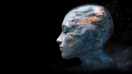Surreal AI Art  Abstract Human Profile  Mind  Cosmos  Digital