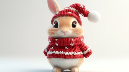 Playful bunny in christmas sweater studio digital art festive close-up