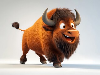 Animated bison character studio setting cartoon style playful mood